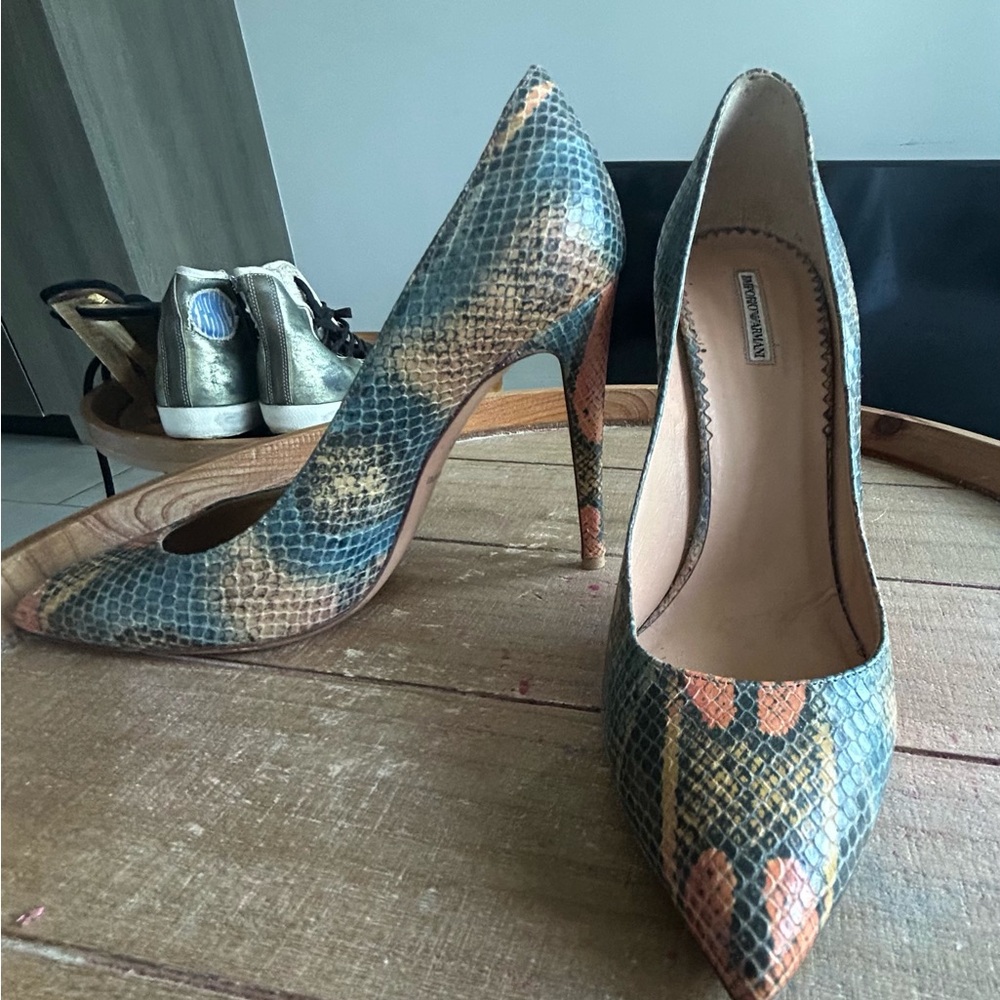 Emporio Armani Blue and Tan Heels